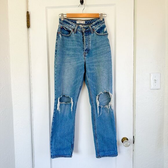 Abercrombie | Curve Love The Dad High Rise Jeans Double Knee Destroy Size 25 - Picture 2 of 5